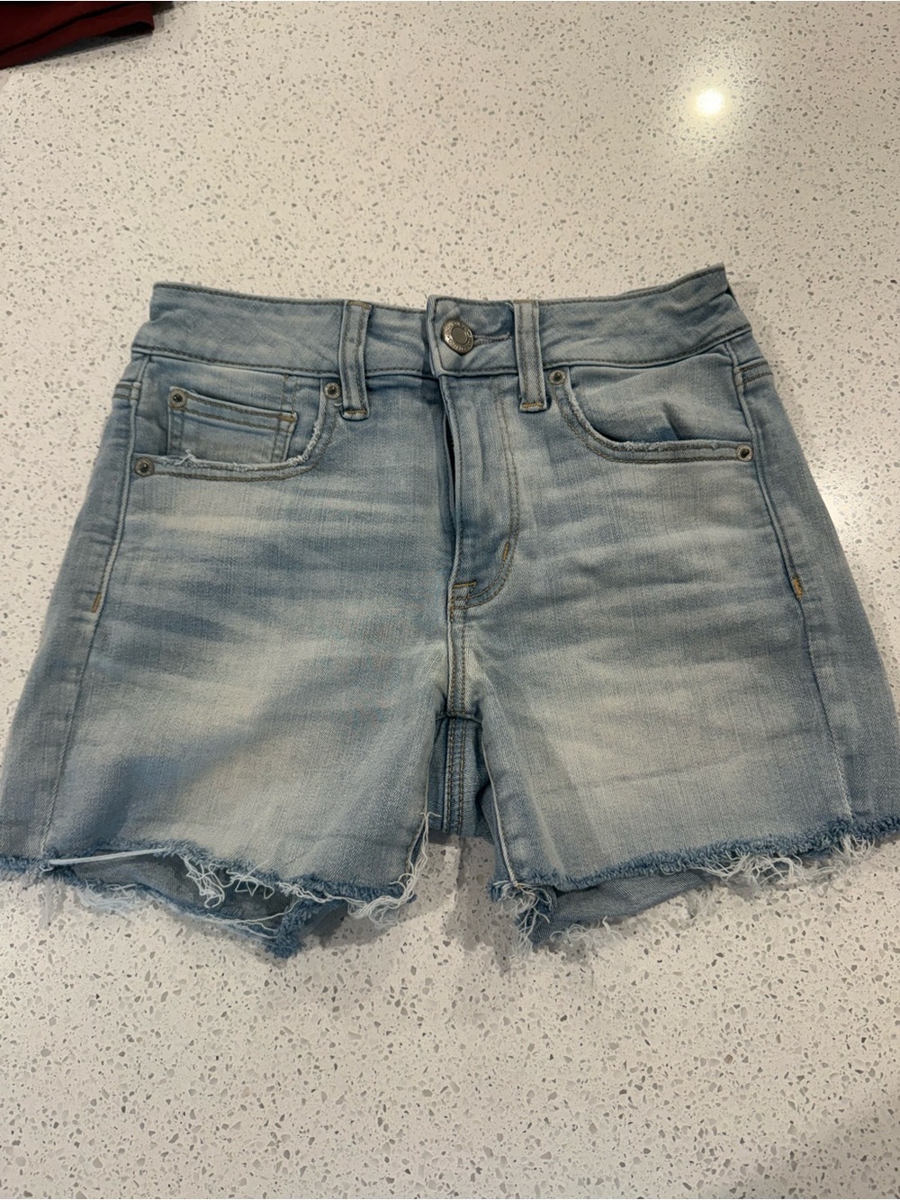 American Eagle Outfitters Light Wash Denim Frayed Hem Shorts